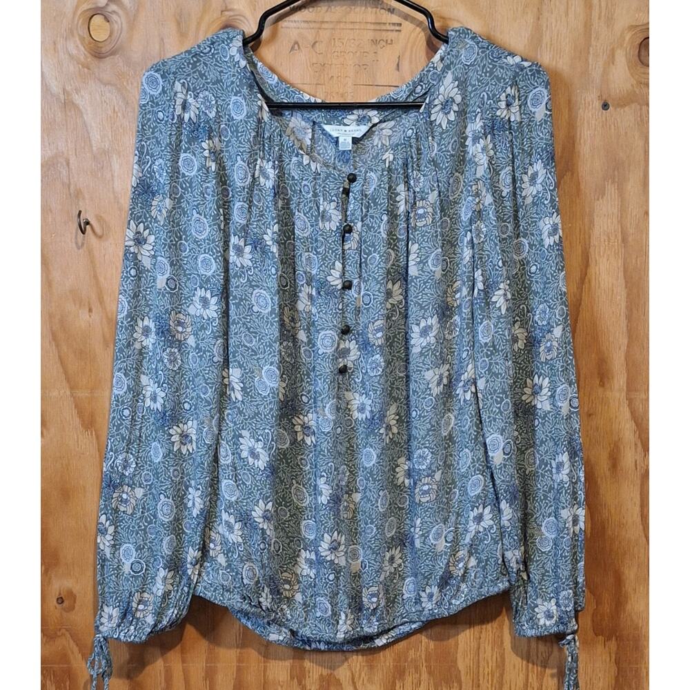 Lucky Brand Los Angeles Shirt Women's Medium Sage Floral Bohemian Hippie Boho